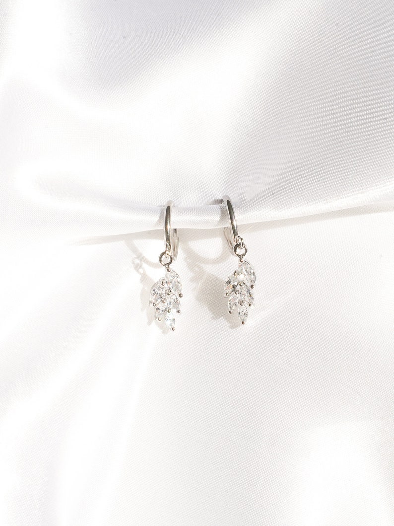 Clip-On Stainless Steel Silver Leaf Crystal Earrings Silver Clip-On Earrings, Crystal Clip-On Earrings, Clip-On Leaf Earrings image 2