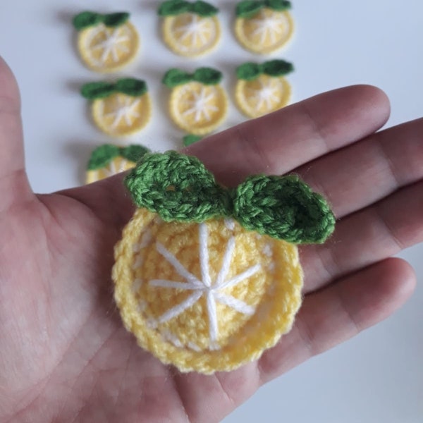 10 pieces crochet lemon applique,fruit applique , knitted chunky cardigan ,hand made lemon, knitted lemon, lemon cardigan accessory