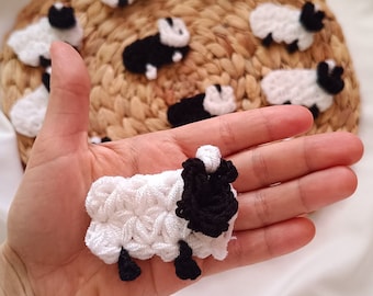 Crochet Sheep Applique Set – Handmade Farmhouse Animal Motifs – Lamb Appliques for DIY Crafts & Baby Items