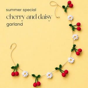 Guirnalda de margaritas y cerezos a crochet: banderines de flores de cerezo hechos a mano, banderines para baby shower y decoración de pared para habitación infantil.