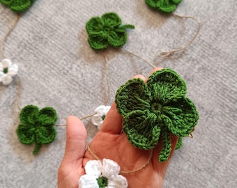 Crochet Shamrock Garland: Handmade St. Patrick’s Day Clover Banner, Lucky Decor