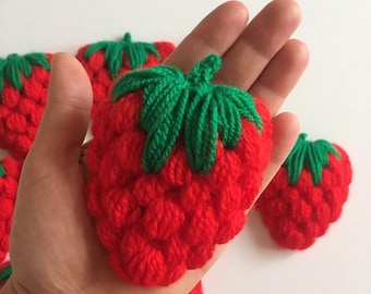 Gehäkelte Erdbeere Applikation, handgemachte rote Erdbeere für sie häkeln, Crop Cardigan, Baumwolle Applikation, Verzierung nähen