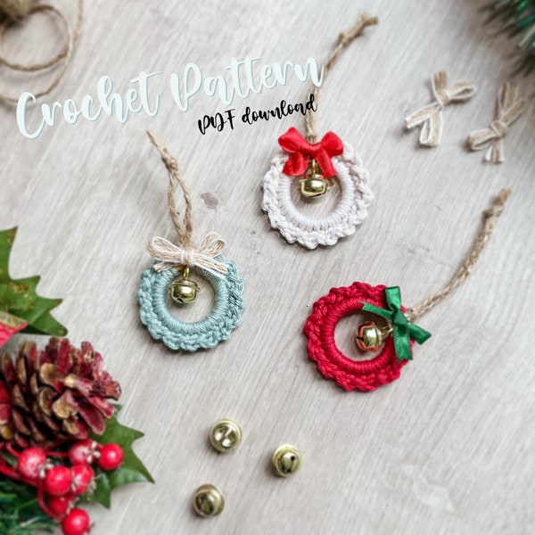 CROCHET PATTERN | Crochet Christmas Wreath Pattern, Boho Christmas Crochet Pattern, Crochet Christmas Ornament Pattern