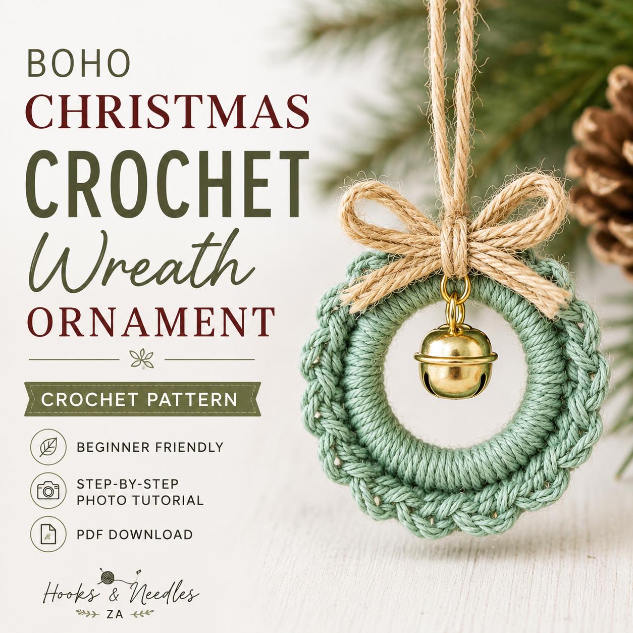 40 Free Christmas Crochet Patterns – Creative Projects 29 Boho Crochet Christmas Wreath Ornament