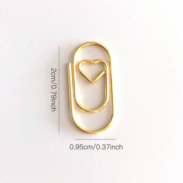 Gold Love Heart Paper Clips, Wedding, Planner Accessories, Gold Stationery, Scrapbook Paper Clasp