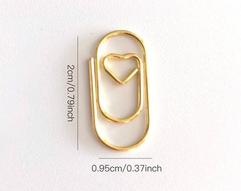 Gold Love Heart Paper Clips, Wedding, Planner Accessories, Gold Stationery, Scrapbook Paper Clasp