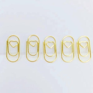 Gold Love Heart Paper Clips, Wedding, Planner Accessories, Gold Stationery, Scrapbook Paper Clasp image 2