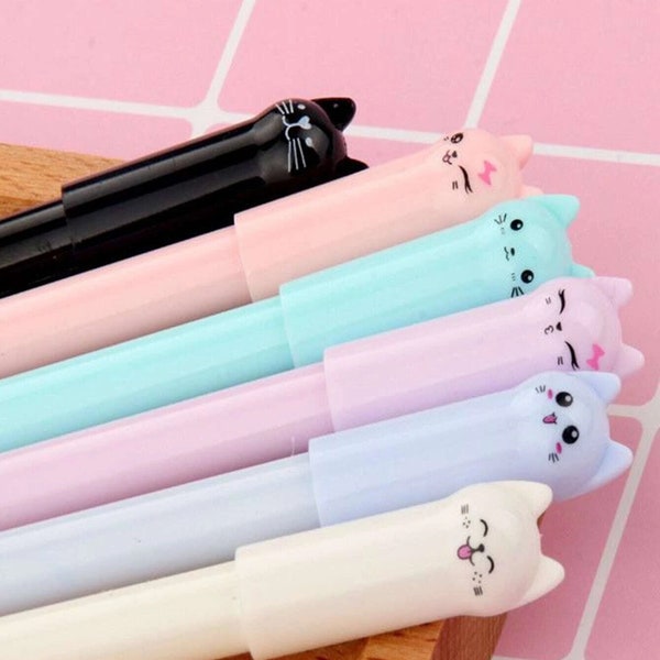 Kawaii Cat Pen, Black Ball Point Pen, Korean Japanese Kitten Stationery, 0.5mm Tip Pen | Perfect for Cat Lovers