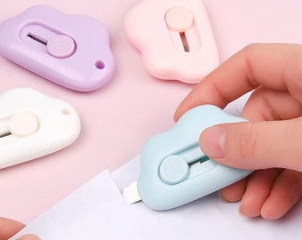 4 Mini Portable Paper & Box Cutter - Cute Cloud Shape, Box Letter Openers for Letter, Paper Cutting, DIY Crafts, Japanese Kawaii Stationery