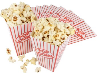 Popcorn Boxes - Flat-packed Small Retro Popcorn Carton Sweet Containers for Film Night Cinema Movie Night Birthday Sleepover Party Treat