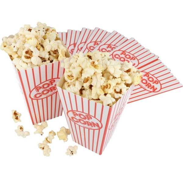 Popcorn Boxes - Flat-packed Small Retro Popcorn Carton Sweet Containers for Film Night Cinema Movie Night Birthday Sleepover Party Treat