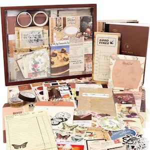 Vintage Scrapbook Kit (346pcs) - Bullet Junk Journal Kit with Journaling Supplies, Stationery, A6 Notebook, Scrapbook Gift