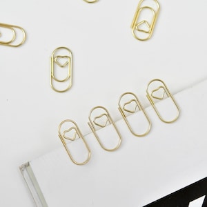 Gold Love Heart Paper Clips, Wedding, Planner Accessories, Gold Stationery, Scrapbook Paper Clasp image 6