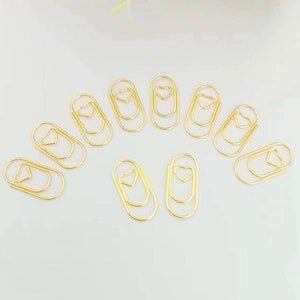 Gold Love Heart Paper Clips, Wedding, Planner Accessories, Gold Stationery, Scrapbook Paper Clasp image 5