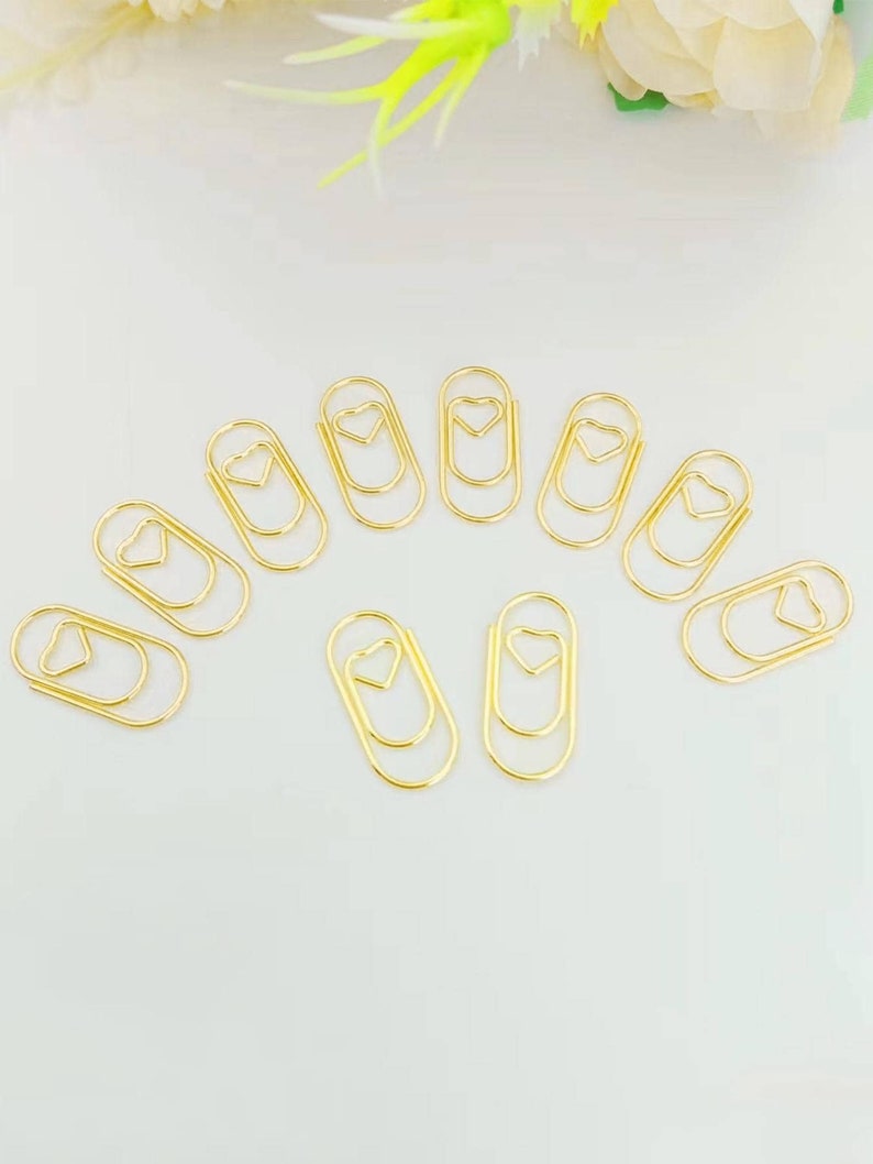 Gold Love Heart Paper Clips, Wedding, Planner Accessories, Gold Stationery, Scrapbook Paper Clasp image 5