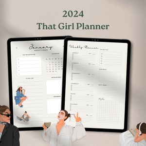 THAT GIRL Style 2024 Digital Planner Daily, Weekly, Monthly Goodnotes iPad Planner, Self Care Planner, ADHD Friendly Planner, Meal Planner image 1