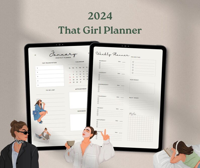 THAT GIRL Style 2024 Digital Planner Daily, Weekly, Monthly Goodnotes iPad Planner, Self Care Planner, ADHD Friendly Planner, Meal Planner image 1