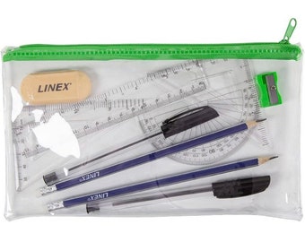 Clear Pencil Case for Exams & Maths Stationery Set