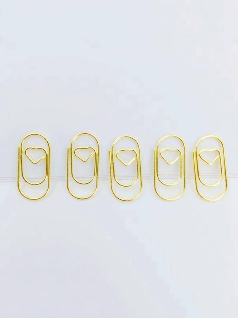 Gold Love Heart Paper Clips, Wedding, Planner Accessories, Gold Stationery, Scrapbook Paper Clasp image 2