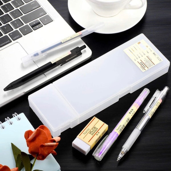 Japanese Style Stationery Set - 7 pcs including Gel Ink Ballpoint Pen, Fine Tip Mechanical Pencil, Plastic Pencil Case with Eraser, Ruler