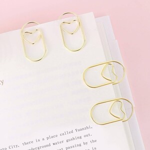 Gold Love Heart Paper Clips, Wedding, Planner Accessories, Gold Stationery, Scrapbook Paper Clasp image 4