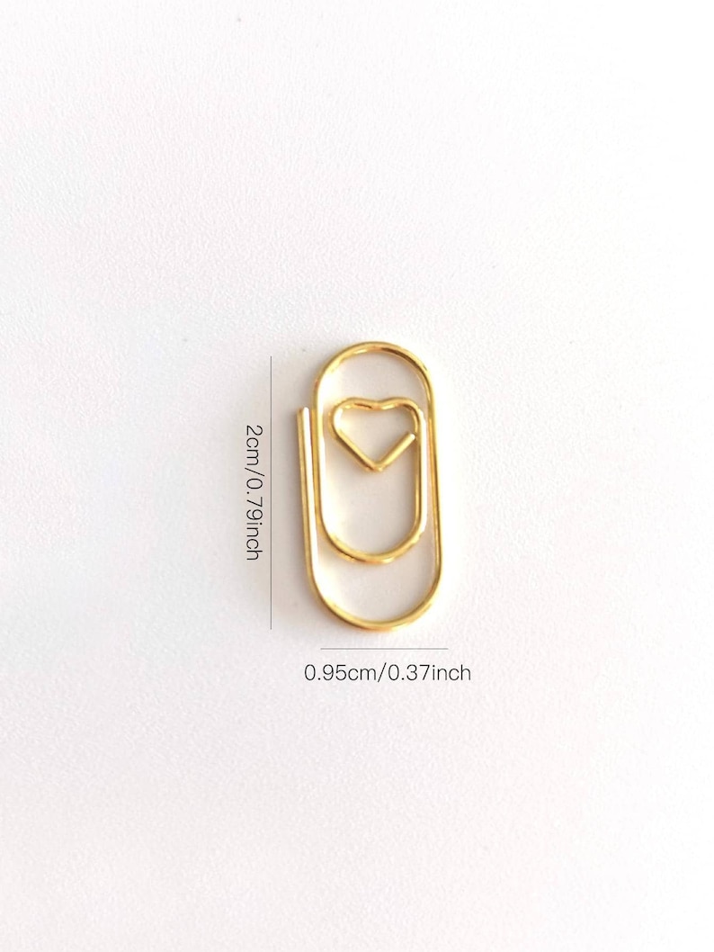 Gold Love Heart Paper Clips, Wedding, Planner Accessories, Gold Stationery, Scrapbook Paper Clasp image 1