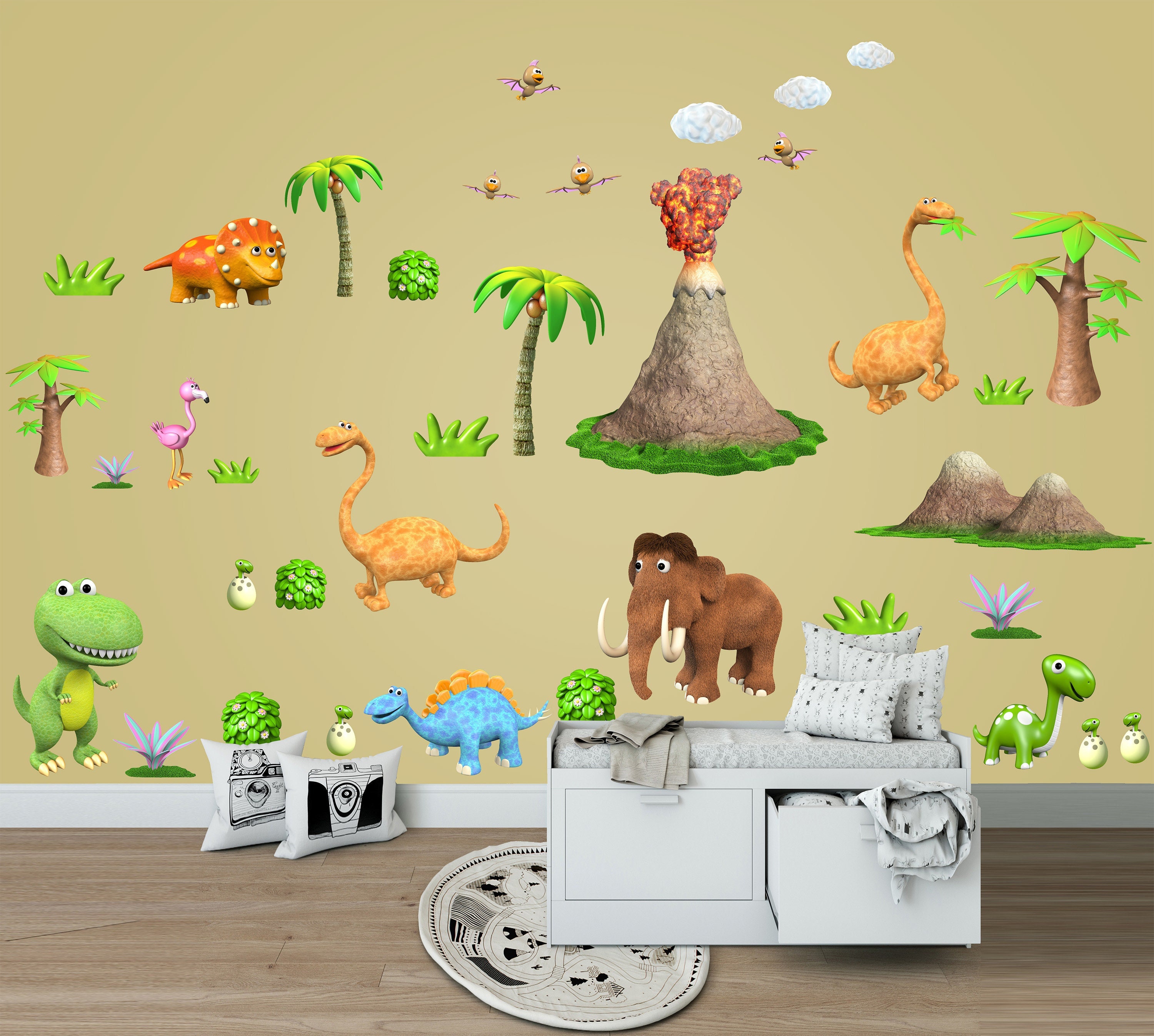 Planche de Stickers Muraux Dinosaures, Autocollants Animaux Préhistoriques, Décoration Dinosaure, T-