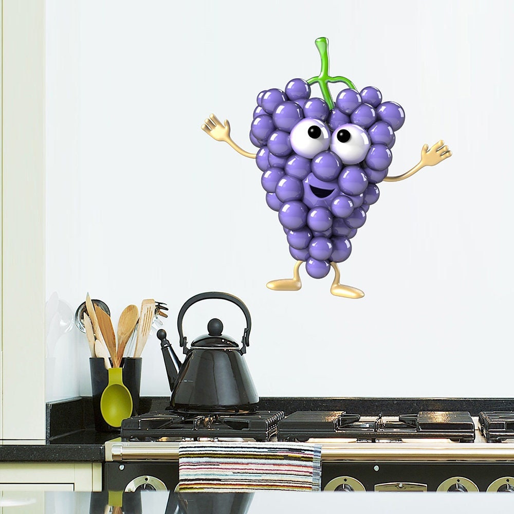 stickers Mural Fruit Raisin Rouge, Autocollant Pour Cuisine Aliment, Potager, Verger, Arbre - A631