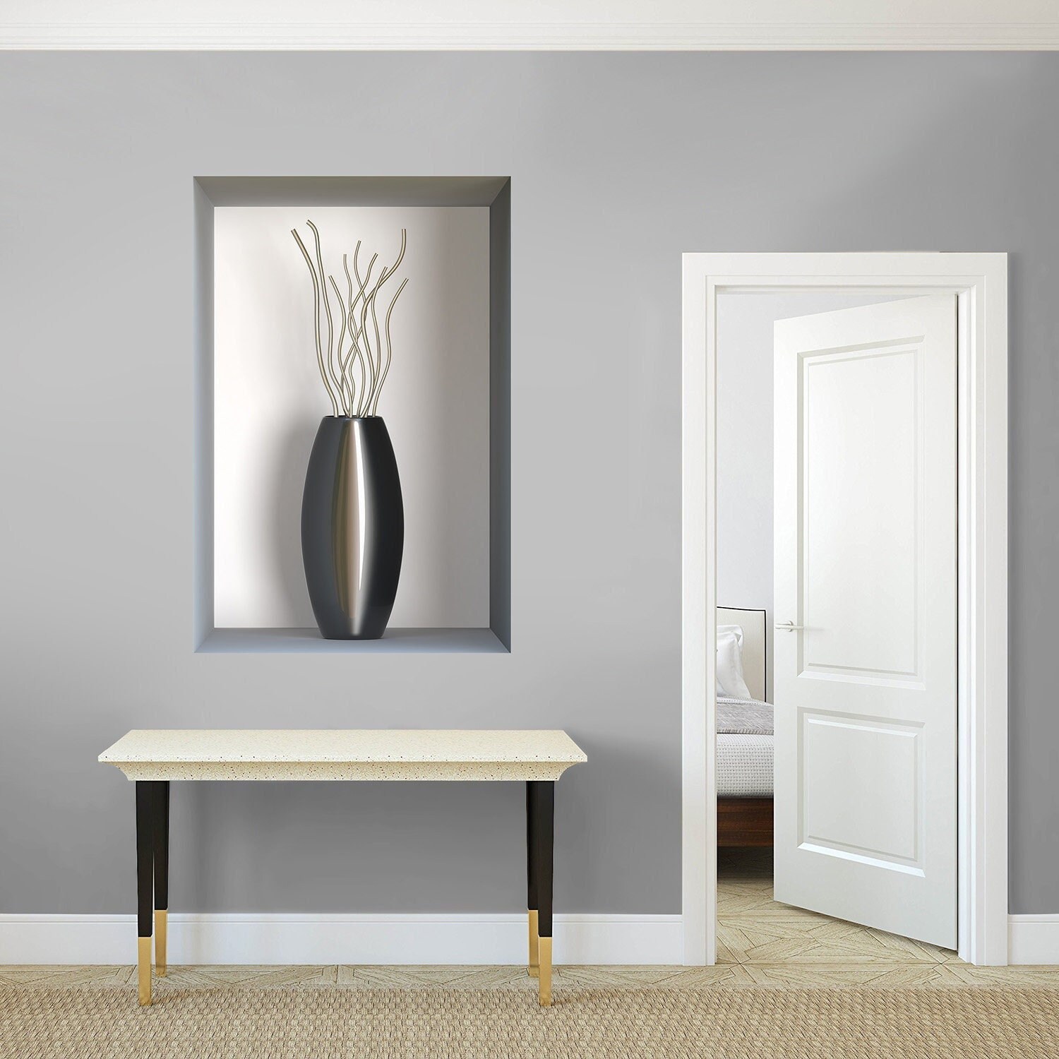 stickers Mural Niche 3D, Autocollant Trompe L'œil en Vinyle, 3D Illusion Optique - 61 Vase Design 6