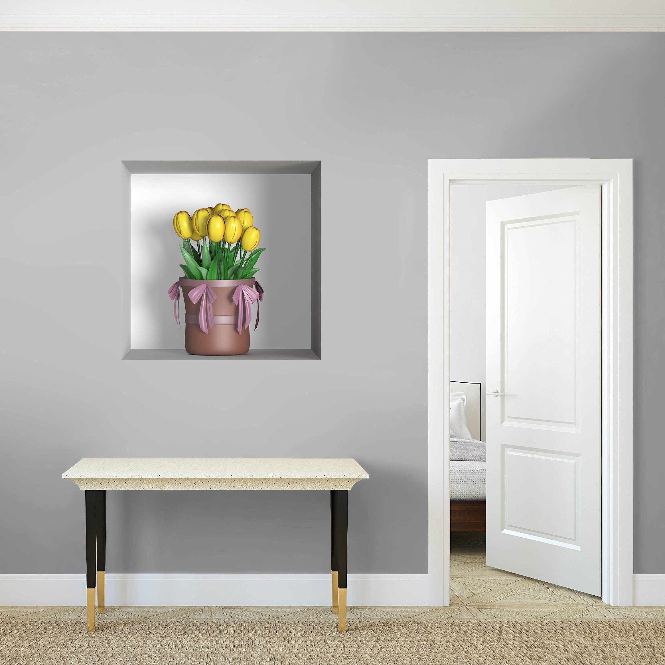 stickers Mural Niche 3D, Autocollant Trompe L'œil en Vinyle, 3D Illusion Optique - 41 Vase avec Tuli