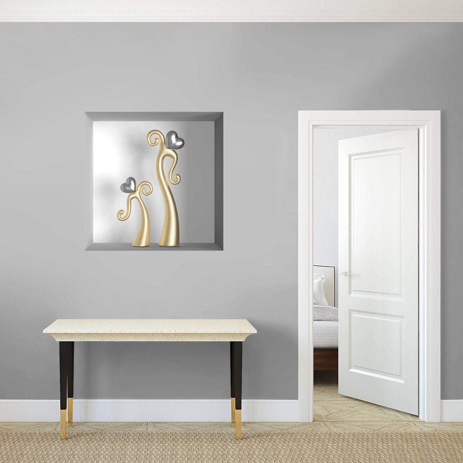 stickers Mural Niche 3D, Autocollant Trompe L'œil en Vinyle, 3D Illusion Optique - 29 Sculpture Mère