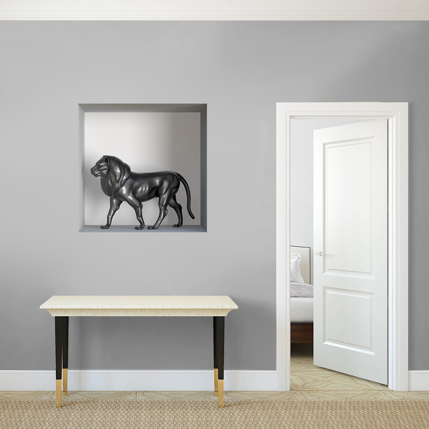 stickers Mural Niche 3D, Autocollant Trompe L'œil en Vinyle, 3D Illusion Optique - 16 Lion