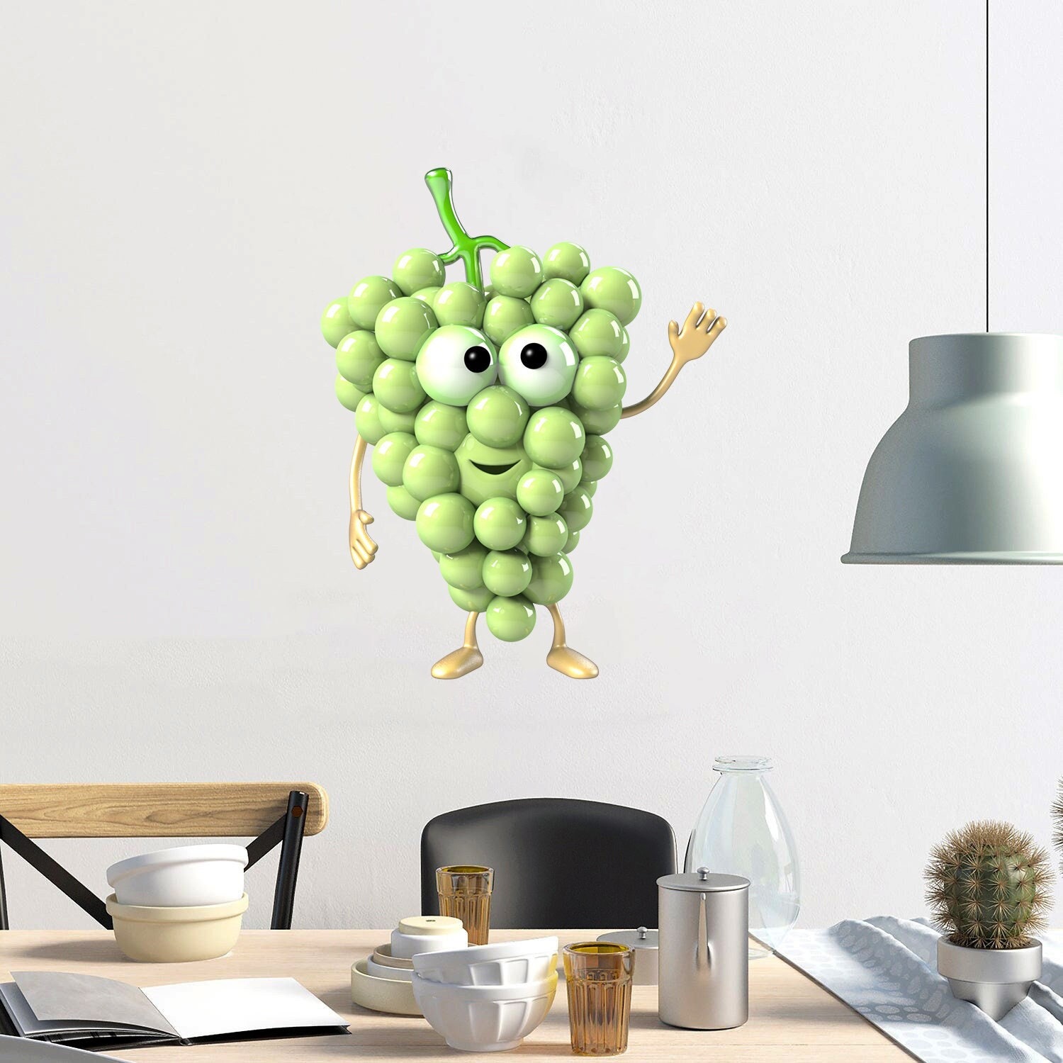 stickers Mural Fruit Raisin Vert, Autocollant Pour Cuisine Aliment, Vigne, Verger, Arbre - A609