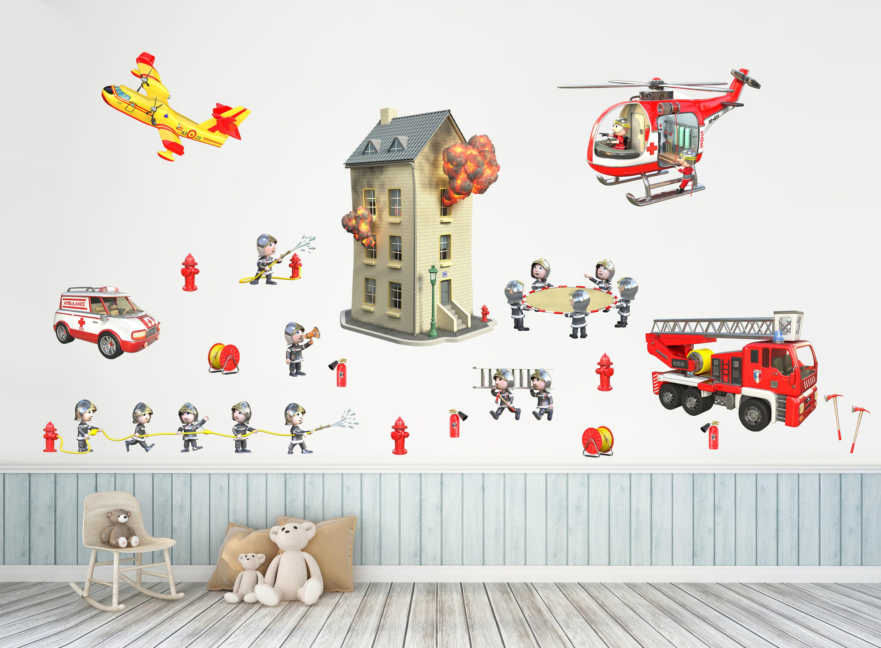 Planche de Stickers Muraux Pompiers | Fr - Ma102