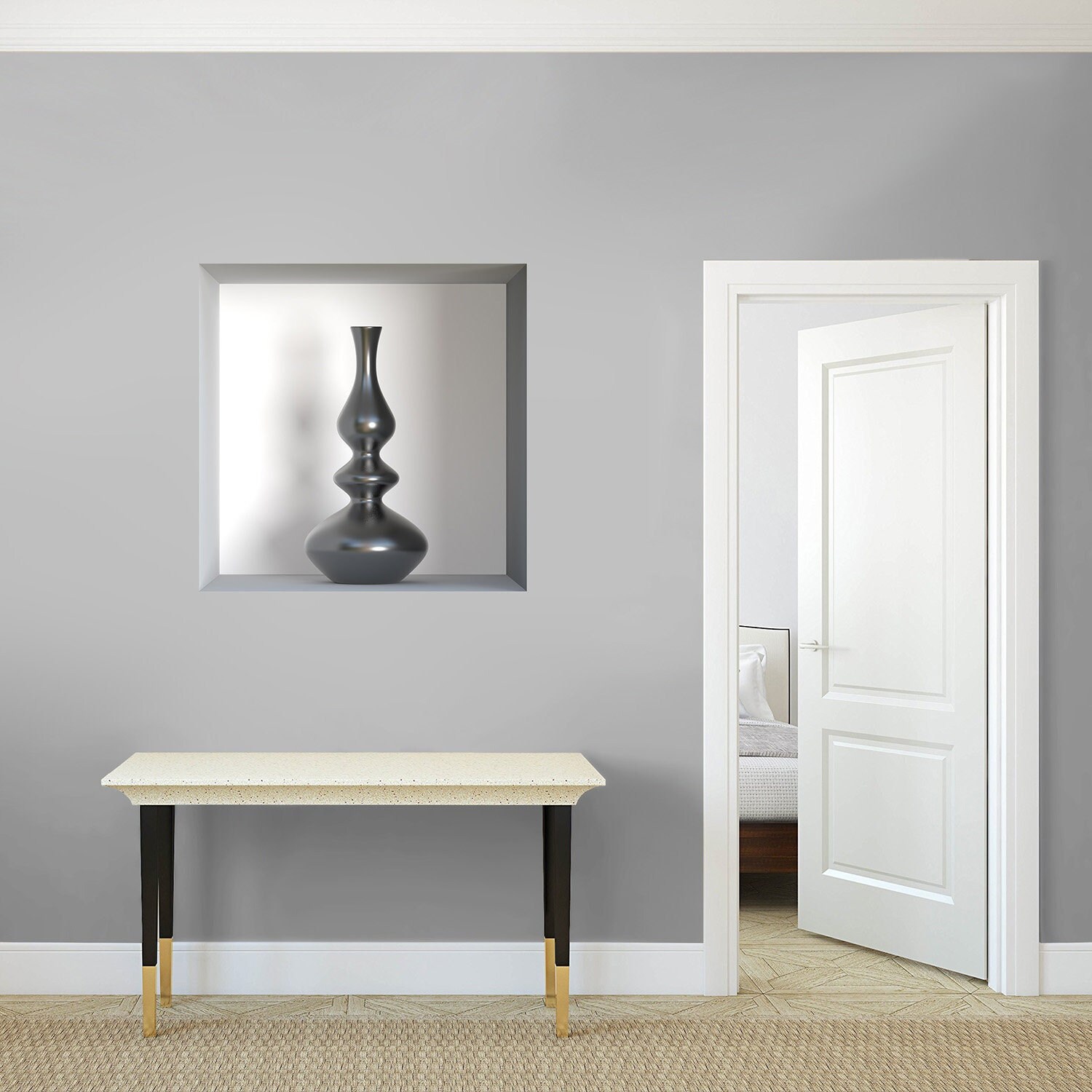 stickers Mural Niche 3D, Autocollant Trompe L'œil en Vinyle, 3D Illusion Optique - 34 Vase Design 2