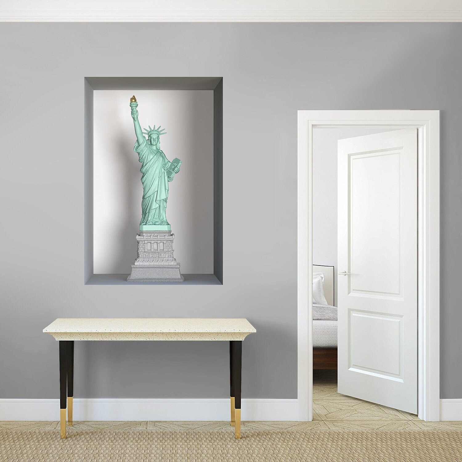 Stickers Mural Niche 3D, Autocollant Trompe L'œil en Vinyle, 3D Illusion Optique - 58 Statue de La L