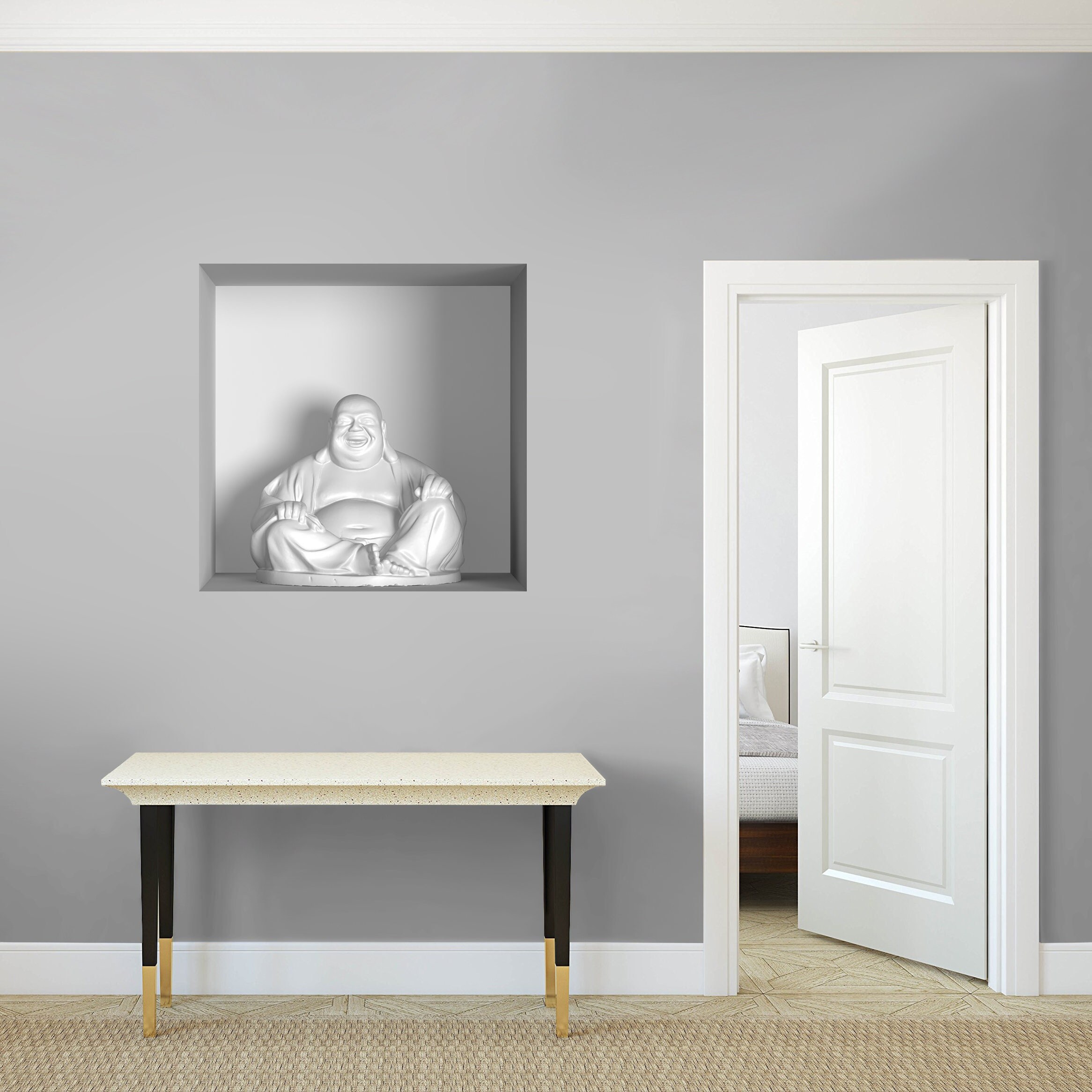 stickers Mural Niche 3D, Autocollant Trompe L'œil en Vinyle, 3D Illusion Optique - 5 Bouddha