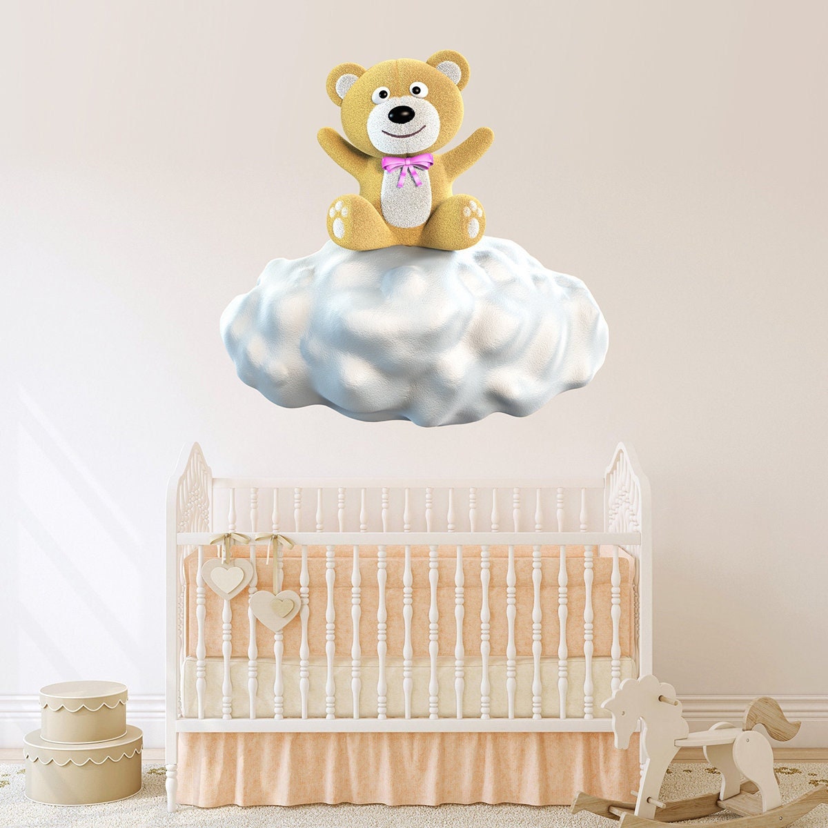 Stickers Mural Ours Brun sur Nuage, Decoration Chambre Bébé, Stickers Nounours, Peluche - A088