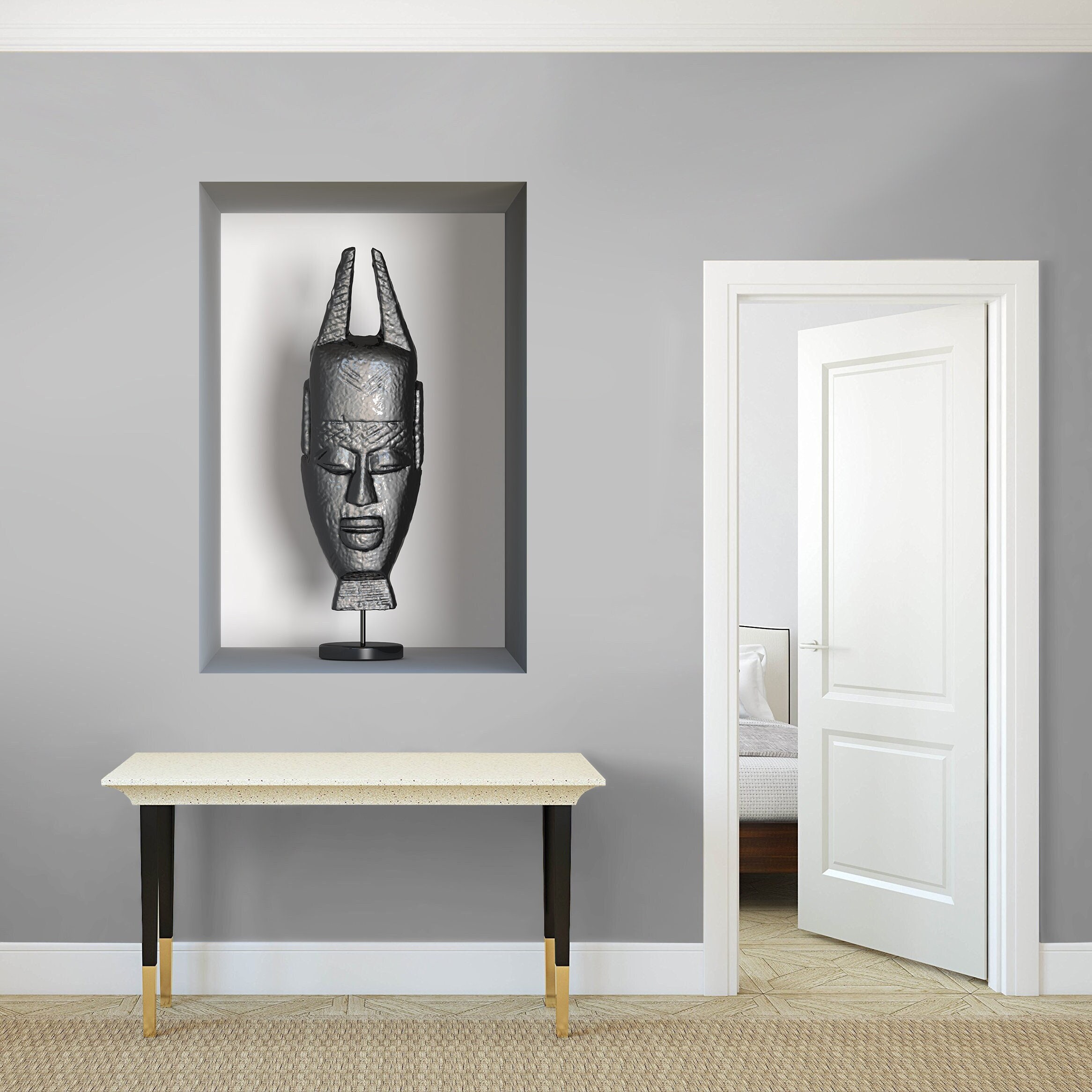 stickers Mural Niche 3D, Autocollant Trompe L'œil en Vinyle, 3D Illusion Optique - 54 Masque Africai