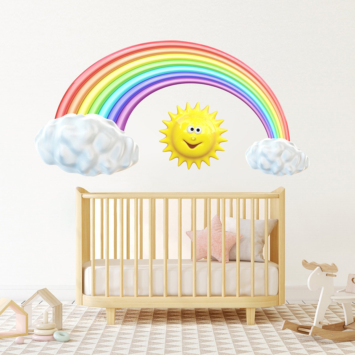 stickers Mural Arc-En-Ciel, Autocollant Soleil, Nuage - A020