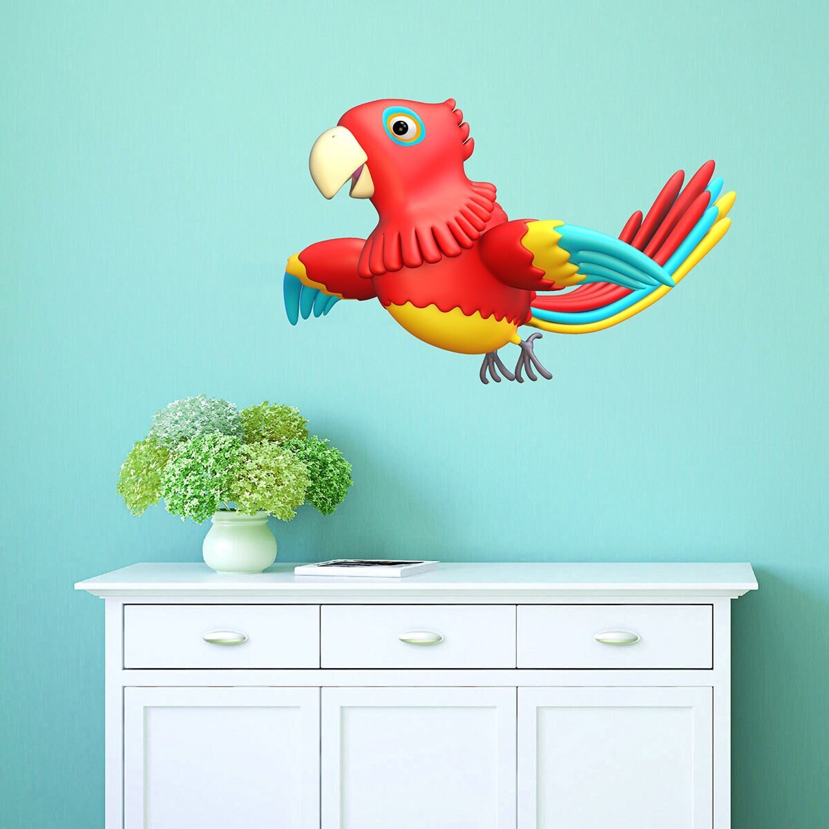 stickers Mural Perroquet, Autocollant Chambre de Garçon, Oiseau Multicolore, Animal Jungle, Afrique,