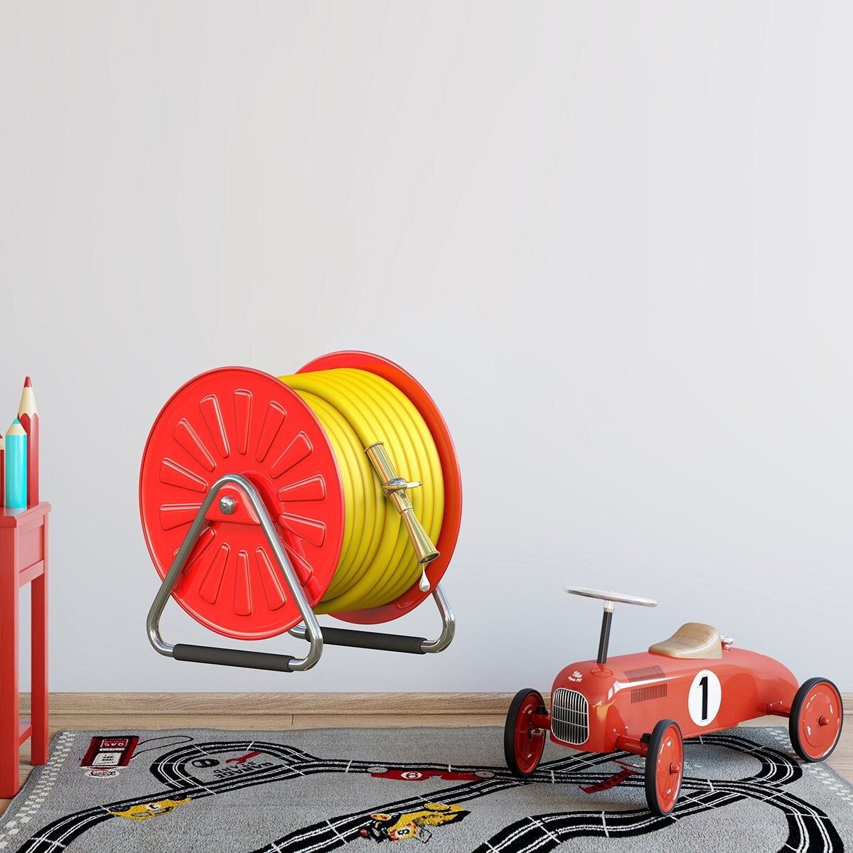 stickers Mural Tuyau d'incendie, Autocollant Sapeur Pompiers, Lance à Eau - A140