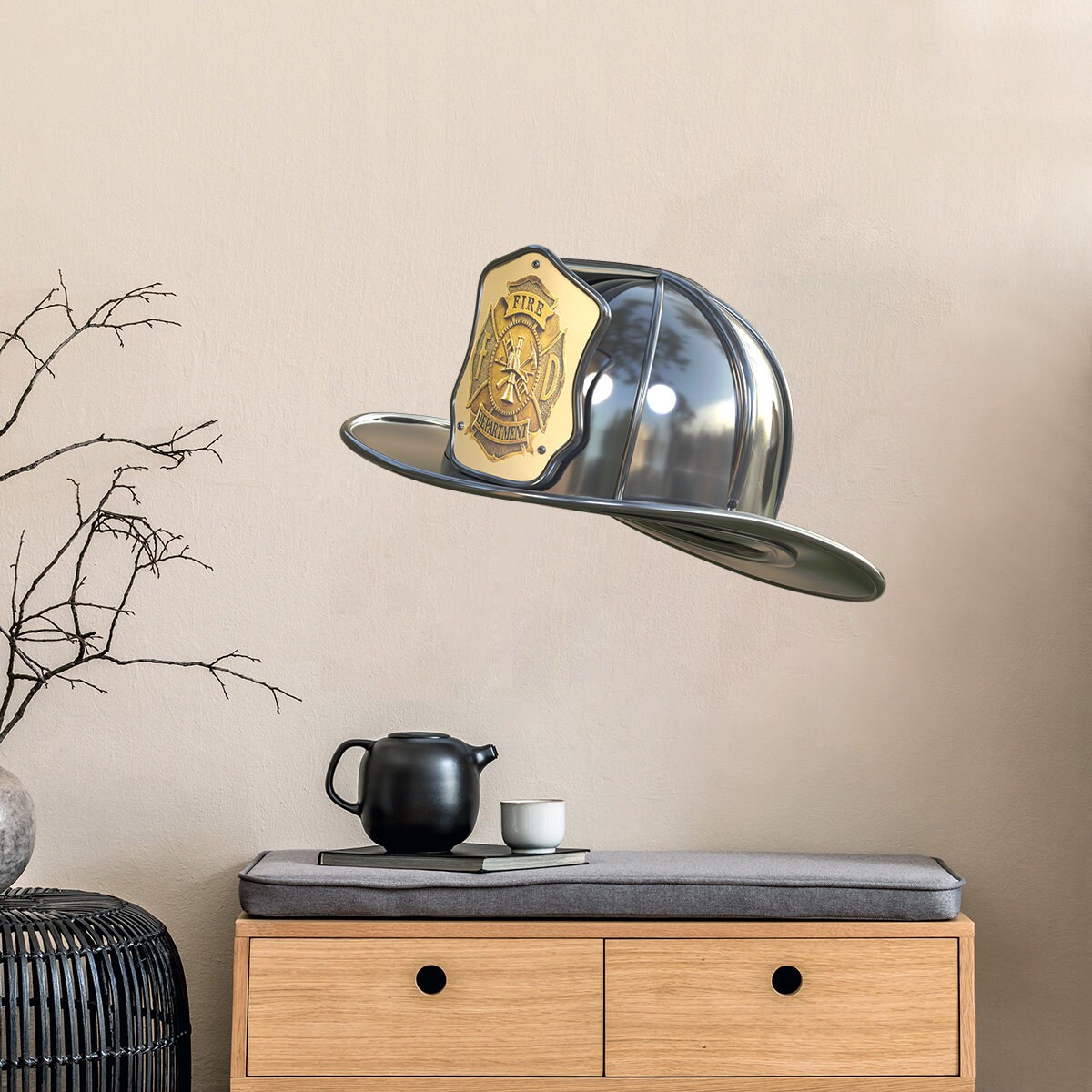 stickers Mural Casque de Pompiers Américain, Autocollant Sapeur - A137B