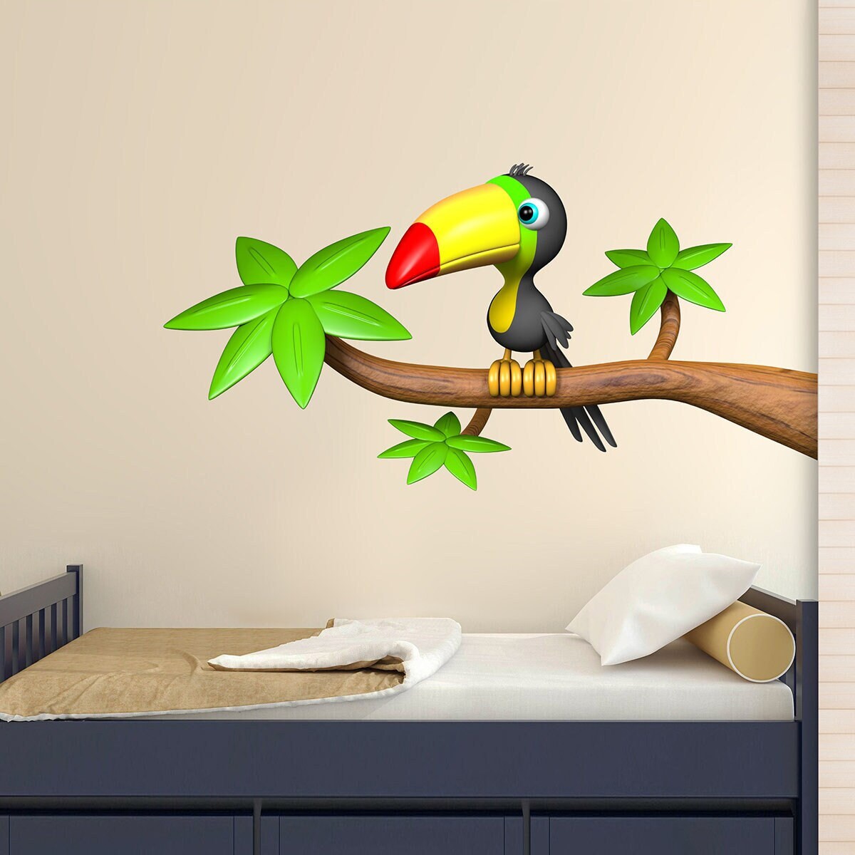 stickers Mural Oiseau Toucan Multicolore sur Branche d'arbre Exotique - A445