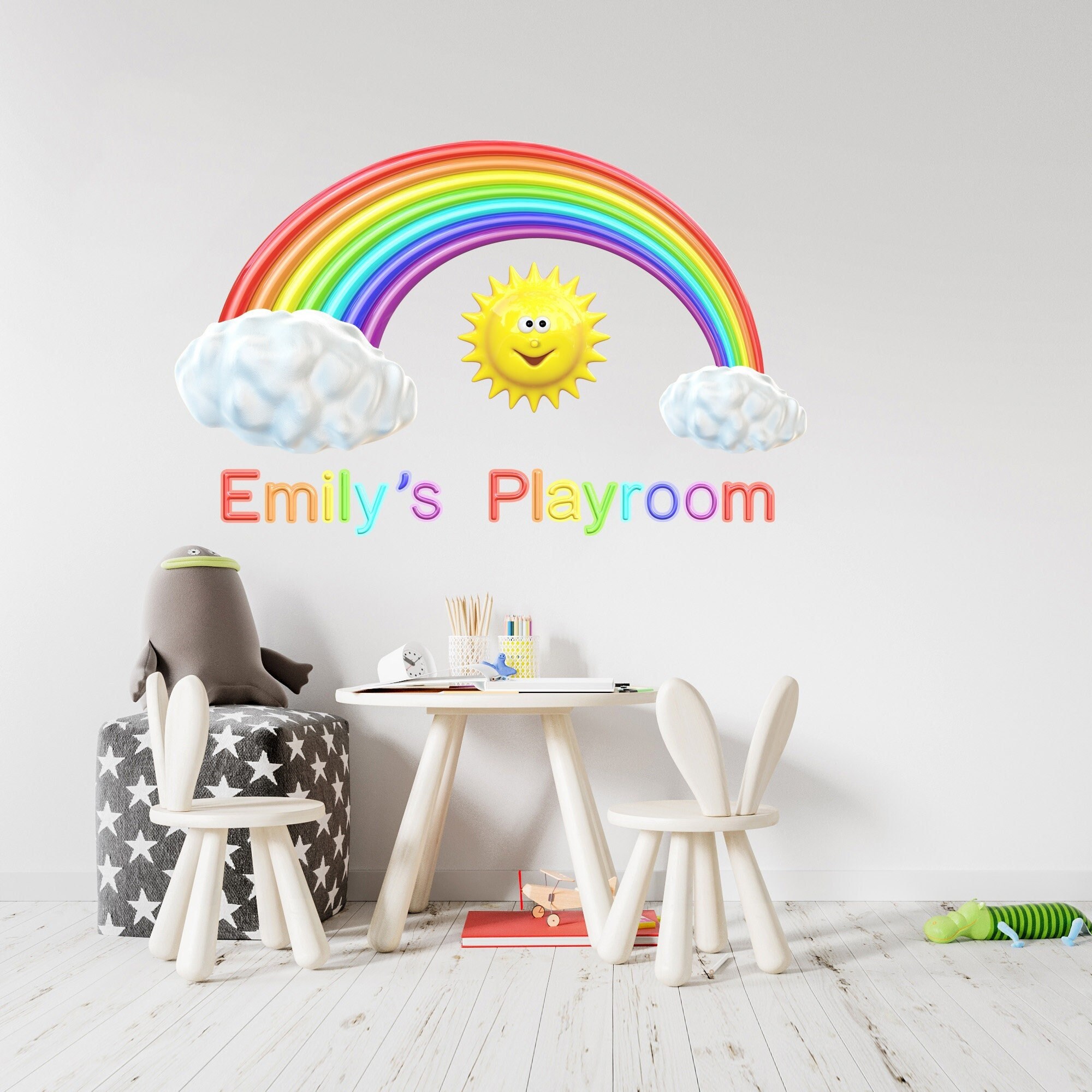 stickers Mural Arc-En-Ciel Personnalisable, Décoration Pour Chambre Enfant, Nom Personnalisé avec So