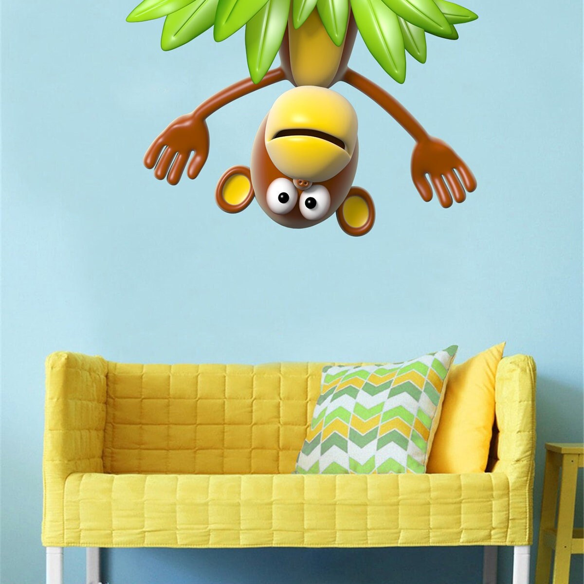 stickers Mural Singe à L'envers, Décoration Murale Bébé, Autocollant Animaux de La Jungle - A259