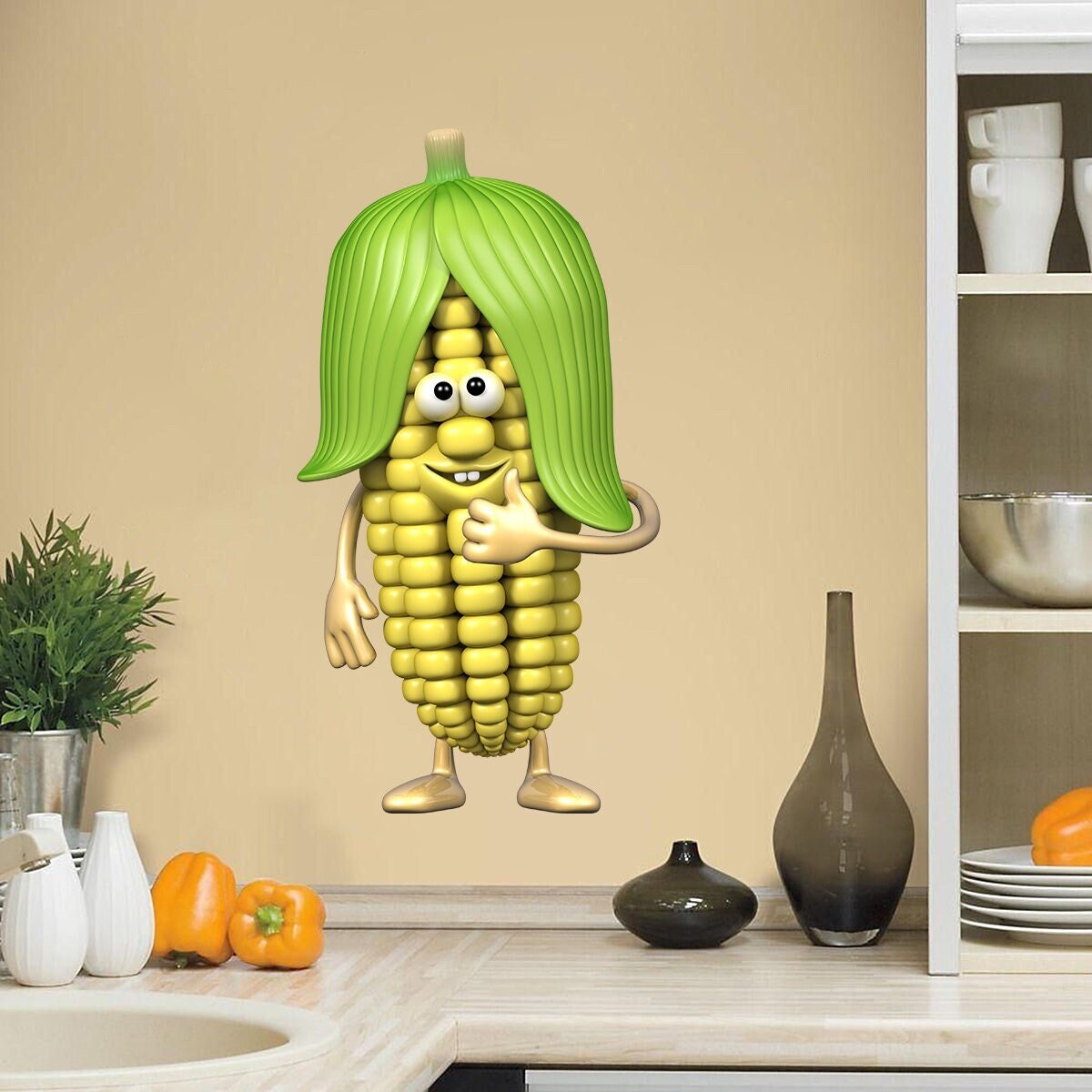 stickers Mural Légume Maïs, Autocollant Pour Cuisine Aliment, Potager, Soupe - A649