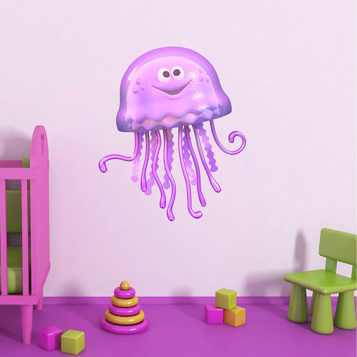 stickers Mural Méduse, Decoration Intérieure, Decor Chambre Enfant, Mer, Poisson - A068