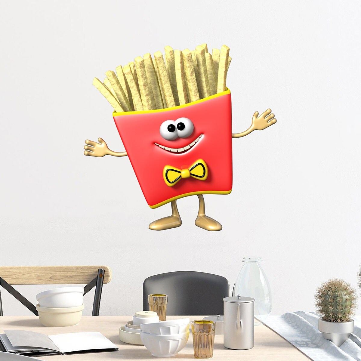 stickers Mural Frites, Decoration Intérieure, Autocollant Cuisine, Fast-Food, Hamburger - A402