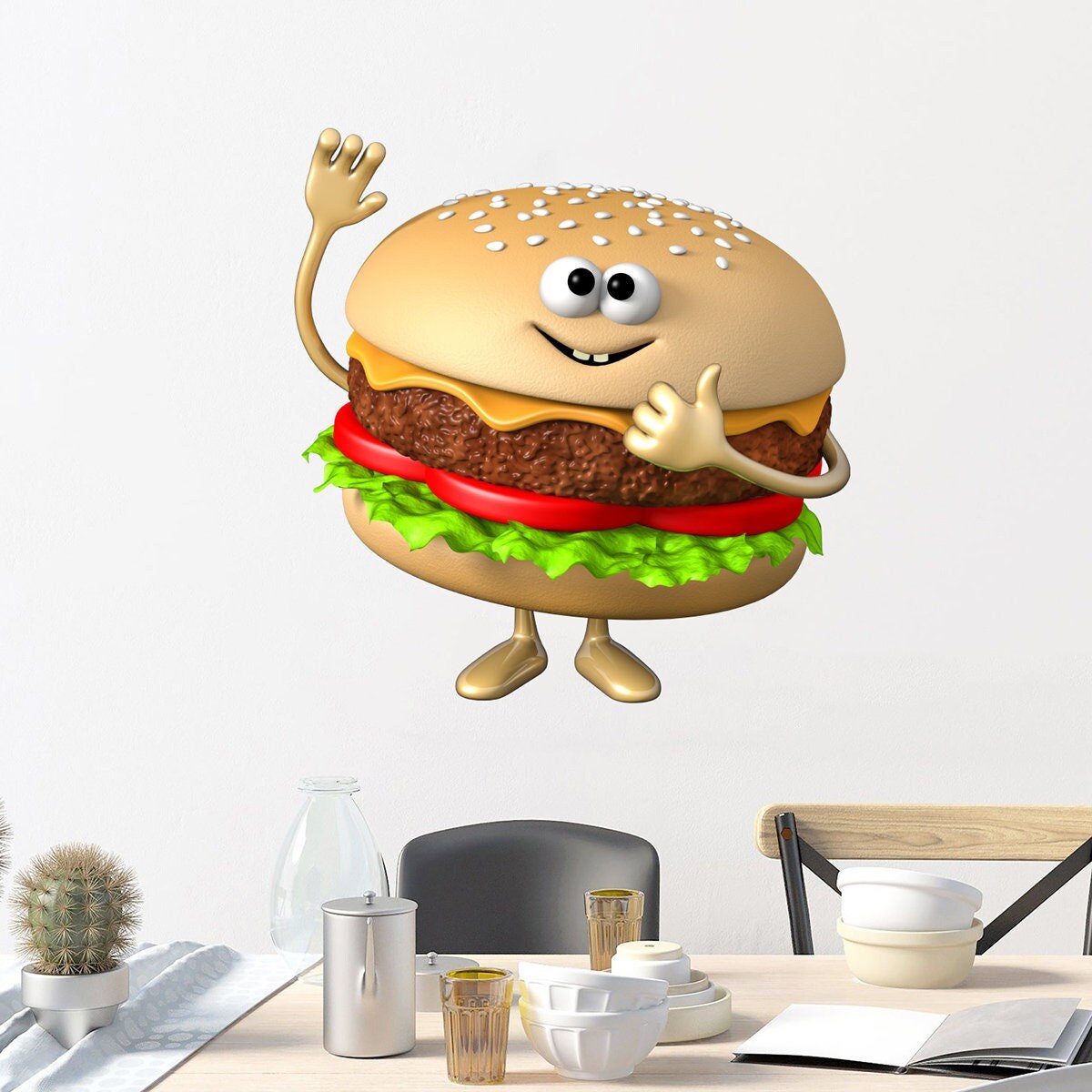 stickers Mural Hamburger, Decoration Intérieure, Autocollant Cuisine, Fast-Food, Cheeseburger - A404